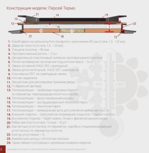 Дверь стальная Персей-ТЕРМО (Античная медь/Дуб полярный)