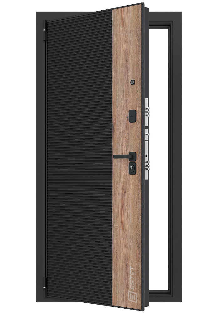 Дверь стальная 14.1 G (Boonlayer Wood Steel Черный кварц+Boonlayer Wood Steel Дуб бомонд лофт/ Boonlayer Standart Белое дерево)