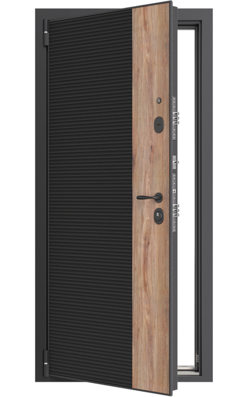 Дверь стальная Alfa 2P 2.1 (Boonlayer Wood Steel Черный кварц+Boonlayer Wood Steel Дуб бомонд лофт/Мидл)